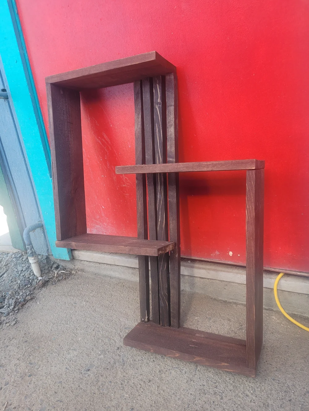 Wooden Double Square Wall Shelf - Brown
